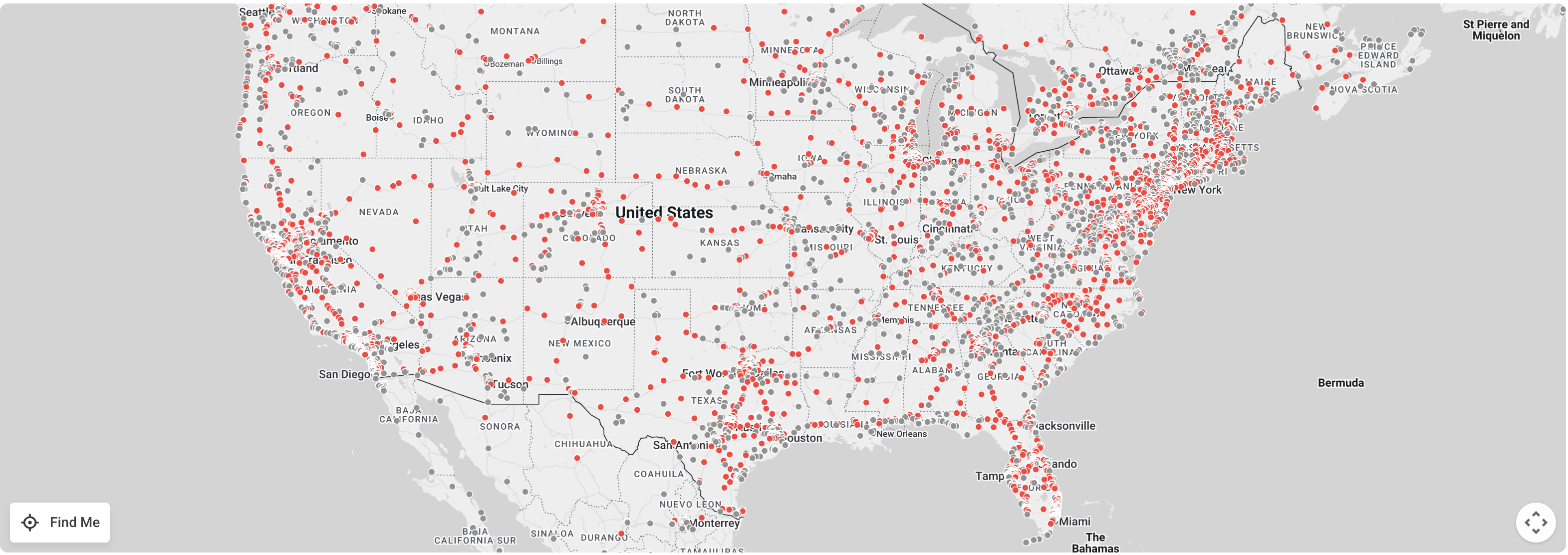Map of Tesla charging stations across the United States